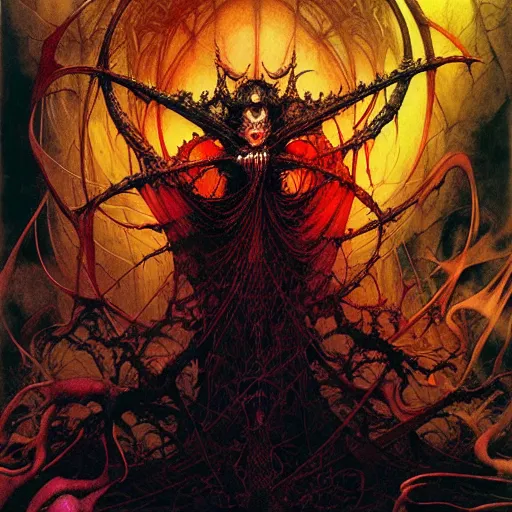 Prompt: the thin demons are lurking and hiding, by Ayami Kojima, Amano, Karol Bak, Greg Hildebrandt, and Mark Brooks, Neo-Gothic, gothic, rich deep colors. Beksinski painting, part by Adrian Ghenie and Gerhard Richter. art by Takato Yamamoto. masterpiece,