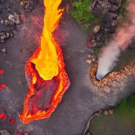 Prompt: candid photograph of a dragon bathing in lava, active volcano, drone photography, 8k