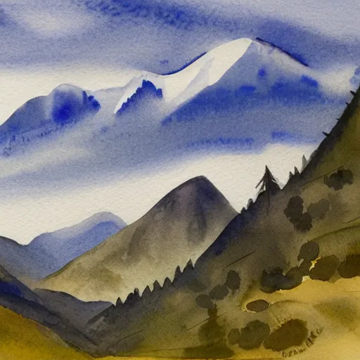 Prompt: mountain landscape watercolor