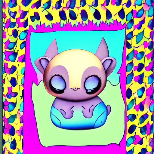 Image similar to original illustration of an adorable chubby baby bat by Lisa Frank