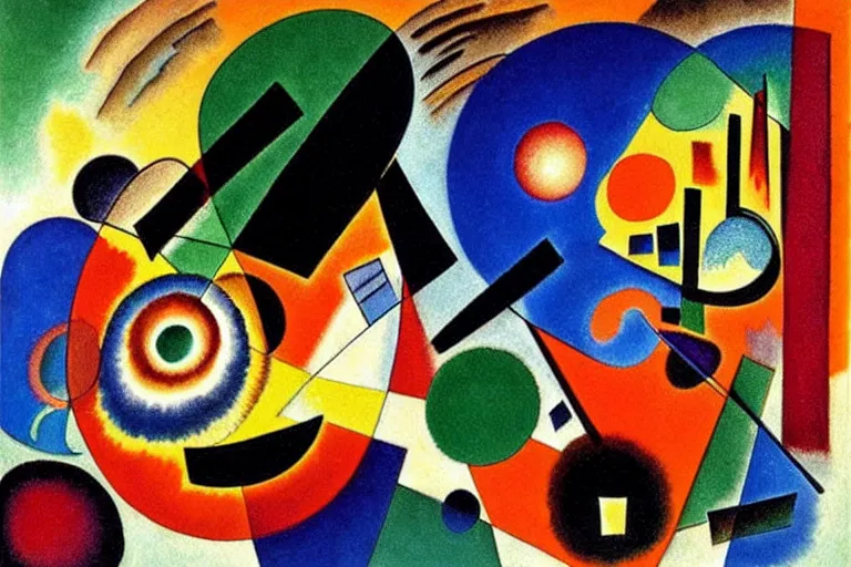 Image similar to born under a bad sign, good luck and trouble are my only friends, colors orange, white!!, dark green, dark blue, surreal abstract painting by kandinsky