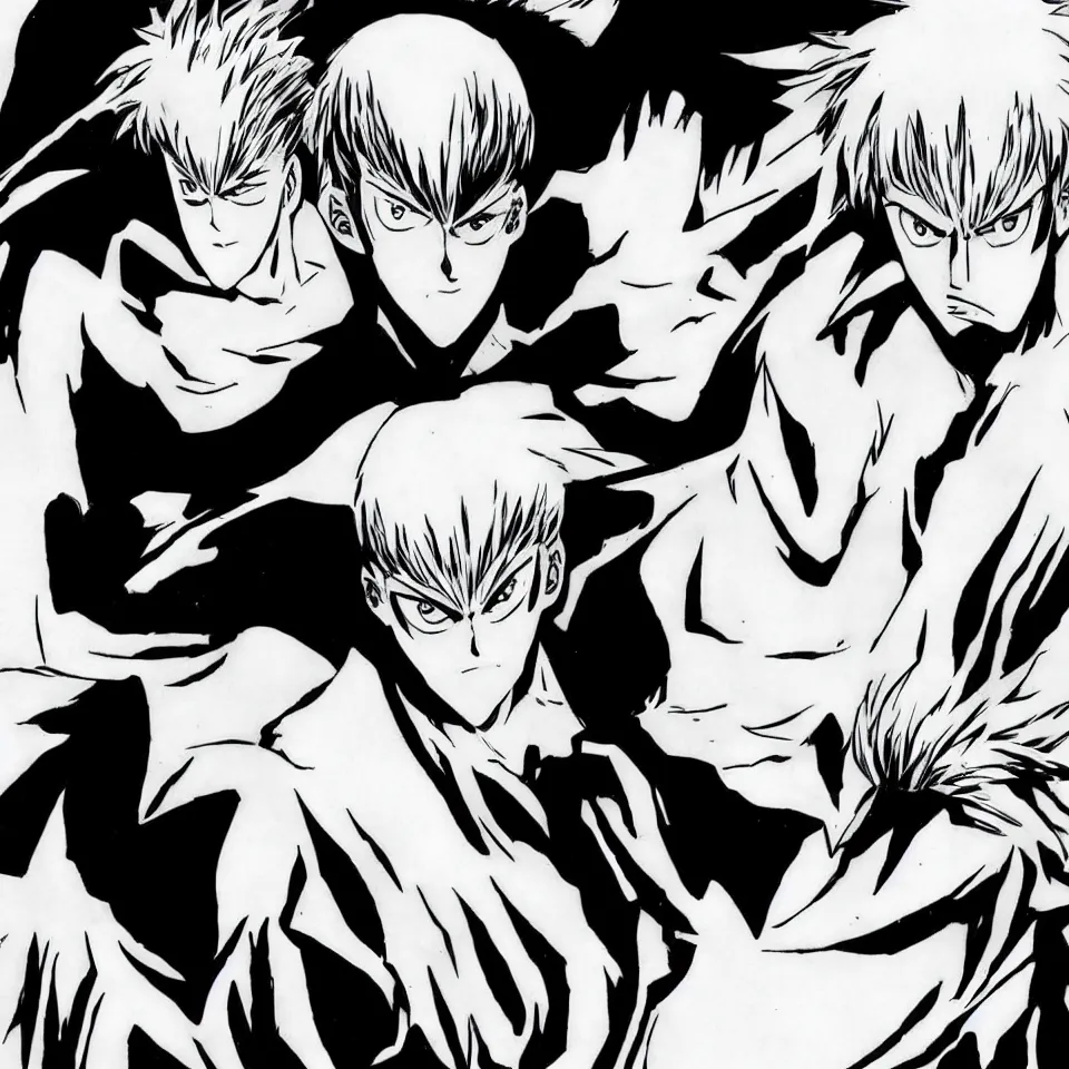 Prompt: Garou and Saitama anime, manga