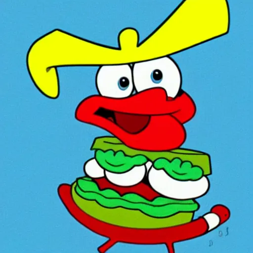 Image similar to mr krabs from the cartoon spongebob squarepants!!!! eating a krabby patty