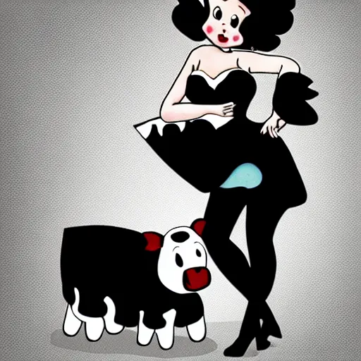 Prompt: betty boop and her lovable cow