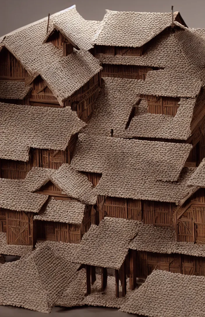 Image similar to architectural model, studio lighting, low contrast, single building, rumah tradisional toraja, tongkonan