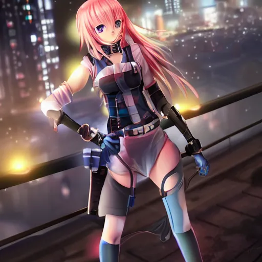 Prompt: full body image of anime girl in mechanic armor in night tokyo by makoto sinkai, fine details, perfect face-H 640