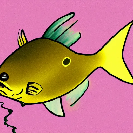 Image similar to a digital painting of a real fish drinking coffee