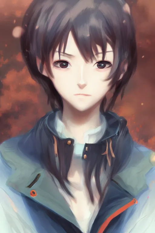 Prompt: anime girl wearing a jacket, gorgeous face, anime style, by makoto shinkai, by wenjun lin, digital drawing