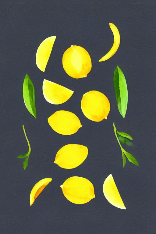 Image similar to minimalist watercolor art of a lemons on white background, illustration, vector art