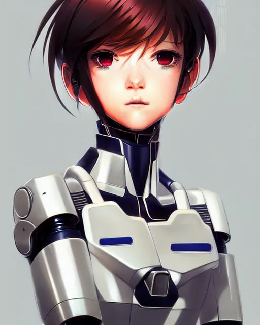 Image similar to portrait Anime Mecha pilot with her Eva cute-fine-face, pretty face, realistic shaded Perfect face, fine details. Anime. realistic shaded lighting by Ilya Kuvshinov Giuseppe Dangelico Pino and Michael Garmash and Rob Rey, IAMAG premiere