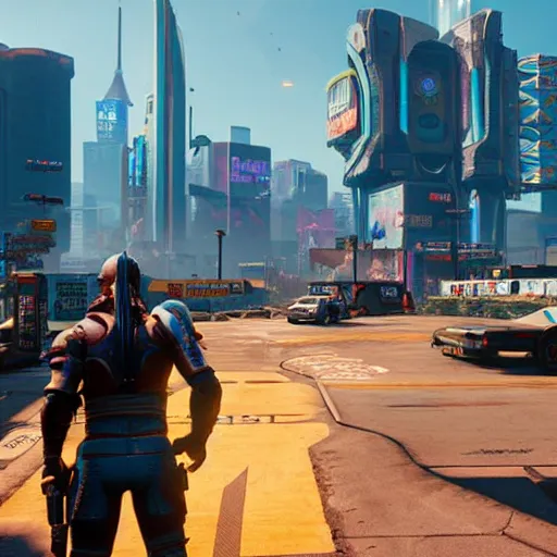 Image similar to hazy days of summer in Cyberpunk 2077 and World of Warcraft