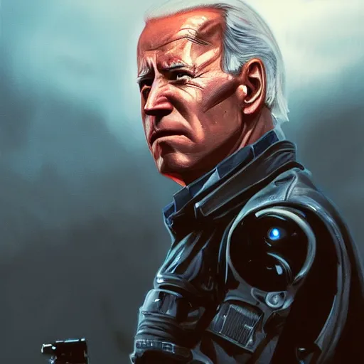 Image similar to joe biden as the terminator, dramatic lighting, cinematic, establishing shot, extremly high detail, photorealistic, cinematic lighting, artstation, style by James Gurney