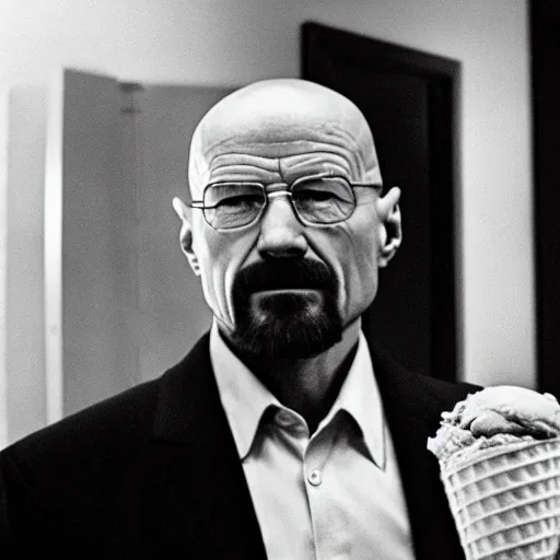 Image similar to walter white holding an ice cream sundae, sharp focus