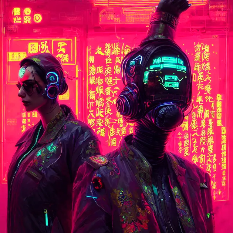 Prompt: etailed portrait virgul, neon operator, cyberpunk futuristic neon, reflective puffy coat, decorated with traditional chinese ornaments by ismail inceoglu dragan bibin hans thoma greg rutkowski alexandros pyromallis nekro rene maritte illustrated, perfect face, fine details, realistic shaded, fine - face, pretty face