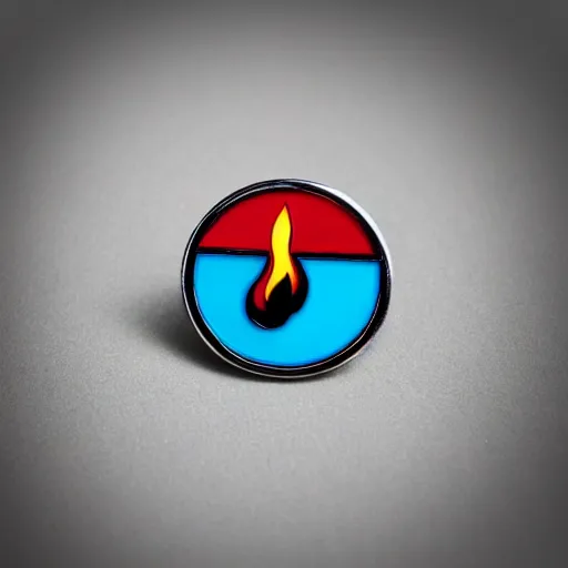 Image similar to a photo of a retro 1 9 7 0 s minimalistic clean fire flames warning enamel pin, studio lighting, behance