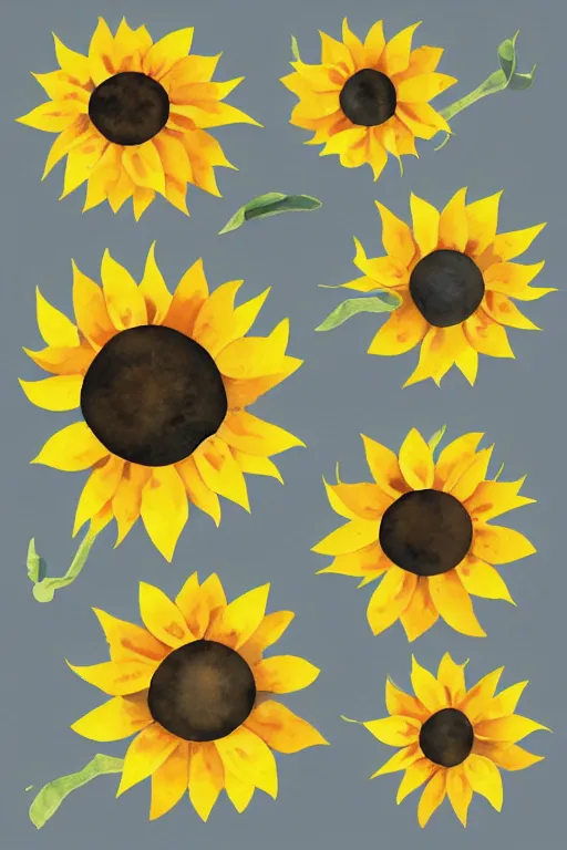 Prompt: minimalist watercolor sunflowers on white background, illustration, vector art