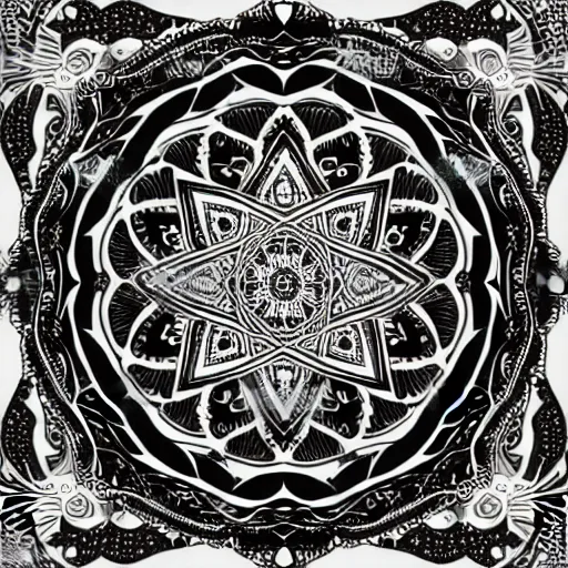 Image similar to persian mandala, vector art, black and white