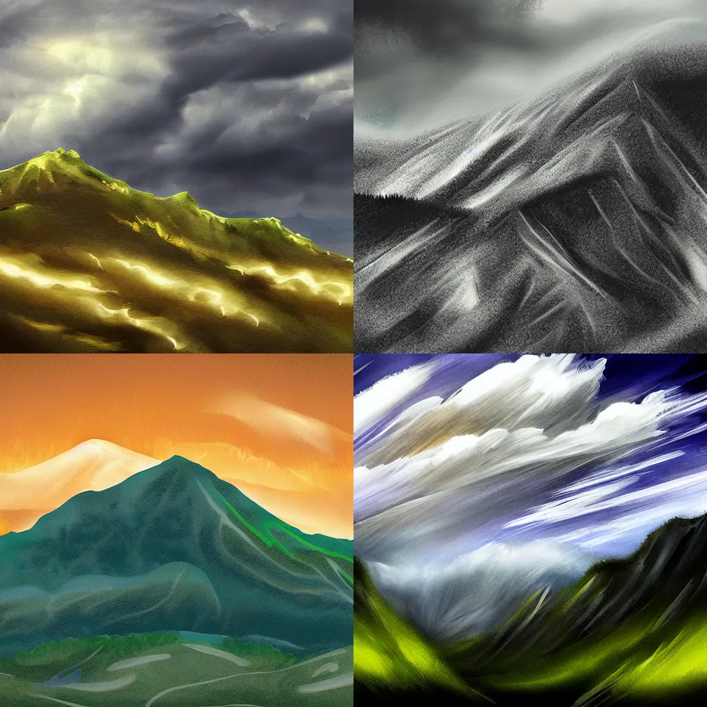 Prompt: approaching storm over a mountain ridge , digital artwork