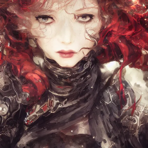 Image similar to christina hendricks!!! goth, tankoban, 4 k, tone mapping, akihiko yoshida, james jean andrei riabovitchev marc simonetti, yoshitaka amano, long hair, curly, h. hydrochaeri