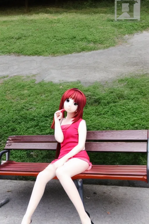 Image similar to anime style girl sitting on a bench