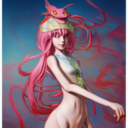 Image similar to Milotic pokemon Gajinka as a small human girl driving a car , highly detailed, digital pencil painting, anime, cartoonish, hybrid human / anthro, monster girl, sharp focus, illustration, art by artgerm and greg rutkowski and alphonse mucha