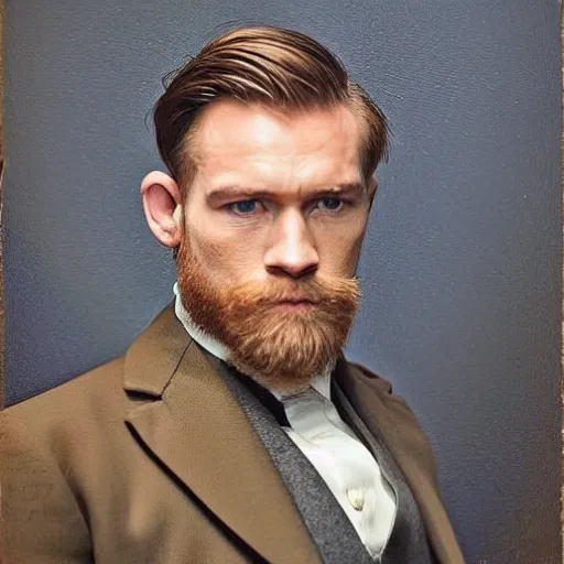 Prompt: clean shaven mcgregor is dressed as a gentleman at early 2 0 th century paris. he is watching an easel. that easel has a canvas on it. ewan mcgregor has a brush on his hand. he is painting a painting. there is a small brown cat with yellow eyes on ewan mcgregors feet, by h. r. giger