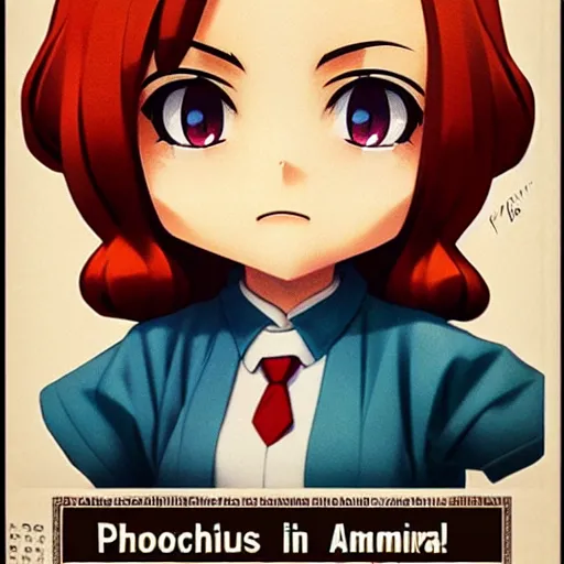 Prompt: photorealistic, 1940s american poster advertisin of nendoroid eyes kawaii chibi with red hair by krenz cushart ilya kuvshinov pixiv key visual manga cover