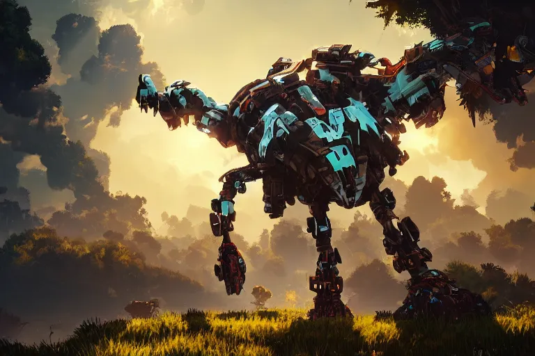 Image similar to grazer machine mecanical creature robot of horizon forbidden west horizon zero dawn bioluminiscence global illumination ray tracing hdr fanart arstation by ian pesty and alena aenami artworks in 4 k