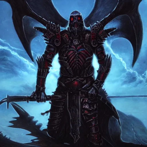Prompt: the portrait of Chuck Schuldiner in a demonic armor, portrait, epic fantasy art, 4k uhd