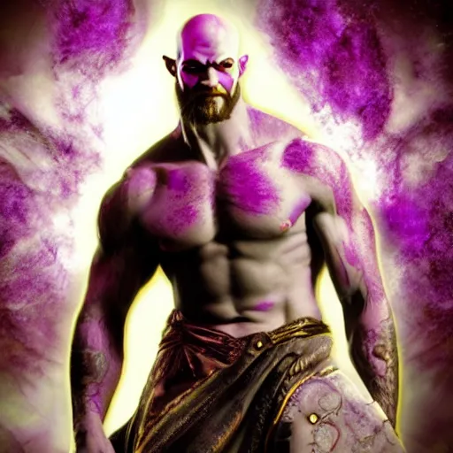 Image similar to portrait photo of bulbous large ethereal purple Kratos