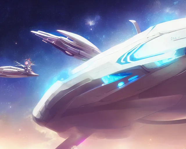 Prompt: a futuristic spaceship flying through cosmic skies. By Makoto Shinkai, Stanley Artgerm Lau, WLOP, Rossdraws, James Jean, Andrei Riabovitchev, Marc Simonetti, krenz cushart, Sakimichan, trending on ArtStation, digital art.