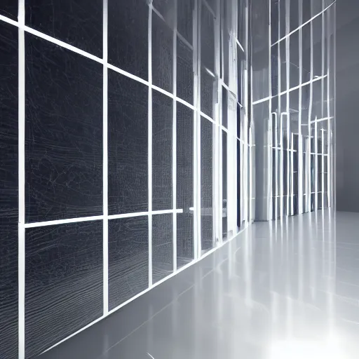 Image similar to array of translucent walls in wide abstract space, raytracing, 5 5 mm