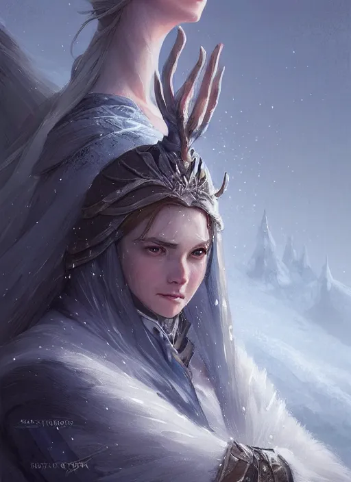 Prompt: kingdom of the frozen, fantasy, medieval, highly detailed, digital painting, artstation, concept art, smooth, sharp focus, illustration, art by artgerm and greg rutkowski