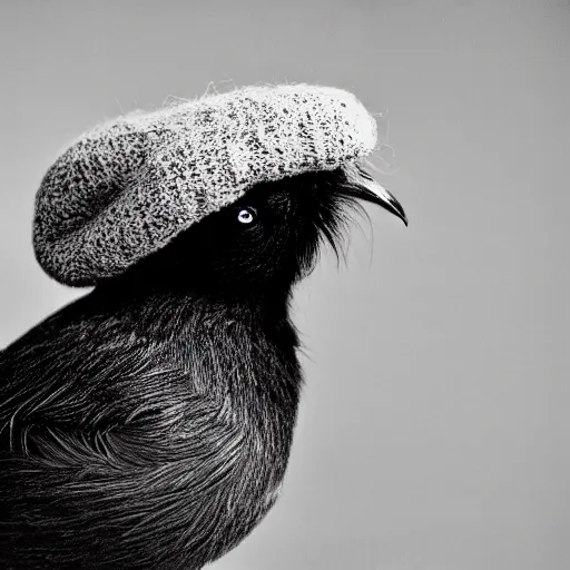 Image similar to a kiwi bird with a wooly hat, 35mm photograph