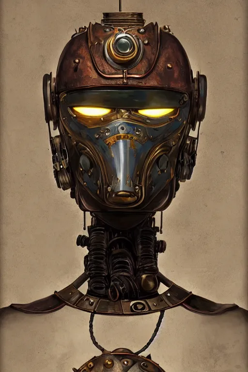 Image similar to steampunk helmet fantasy art mask robot ninja stylized digital illustration sharp focus, elegant intricate digital painting artstation concept art global illumination ray tracing advanced technology chaykin, howard and campion, pascale