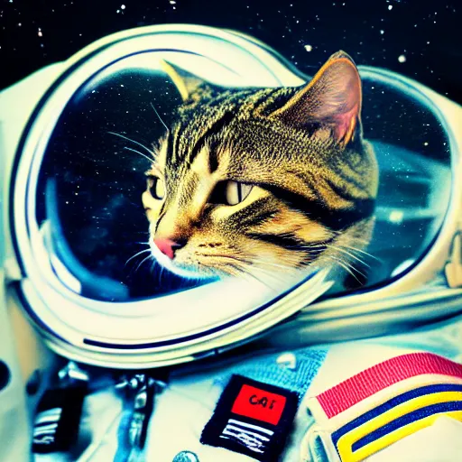 Prompt: detailled photo of a portrait of cat in a space suit