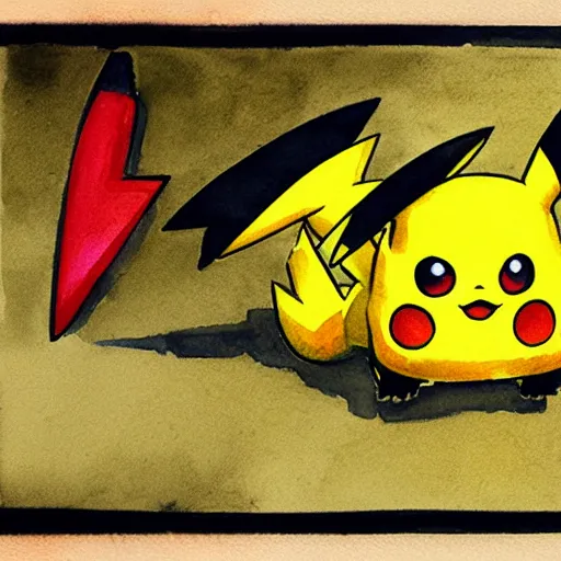 Prompt: a watercolor painting of a pikachu, ken sugimori