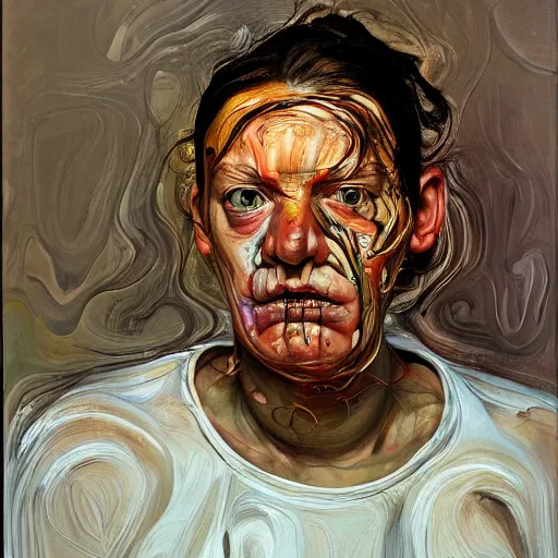 Image similar to high quality high detail painting by lucian freud and jenny saville, hd, hysteric face, turquoise