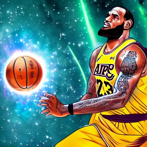 Image similar to lebron james going super saiyan