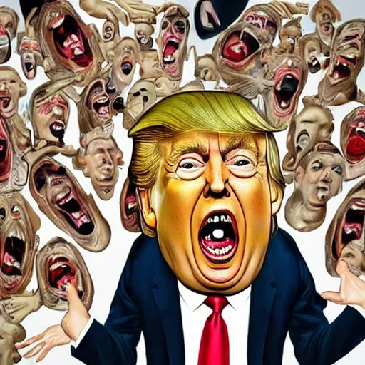 Prompt: a George Condo portrait of Donald trump screaming