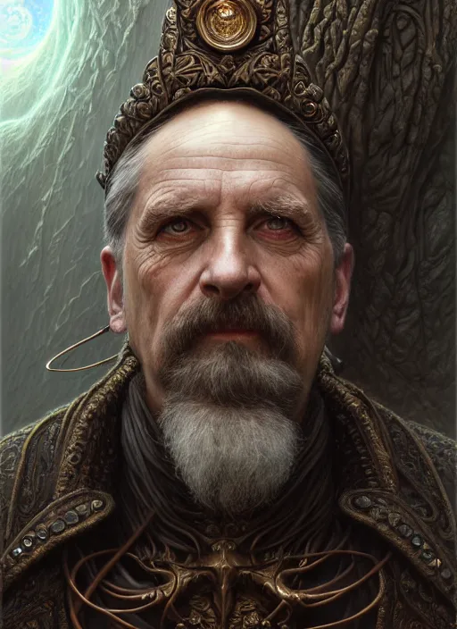 Image similar to closeup portrait shot of a victorian wizard in a scenic mystery environment, intricate, elegant, highly detailed, centered, digital painting, artstation, concept art, smooth, sharp focus, illustration, artgerm, tomasz alen kopera, peter mohrbacher, donato giancola, joseph christian leyendecker, wlop, boris vallejo