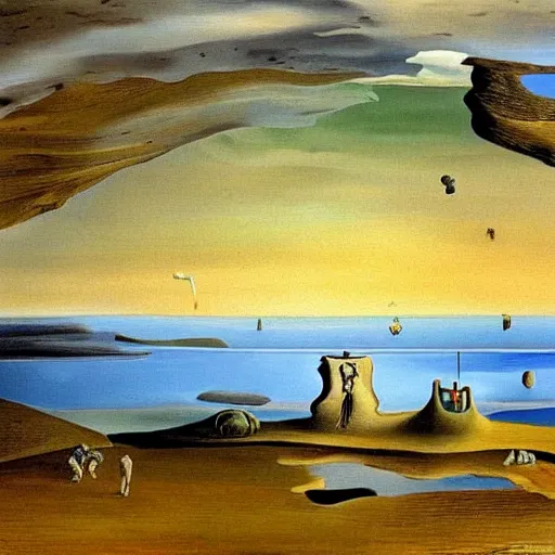 Image similar to A beautiful landscape painted by Salvador Dali, Salvador Dali art collection, Gallery of Surrealism, Oil on Canvas, Salvador Dalí works