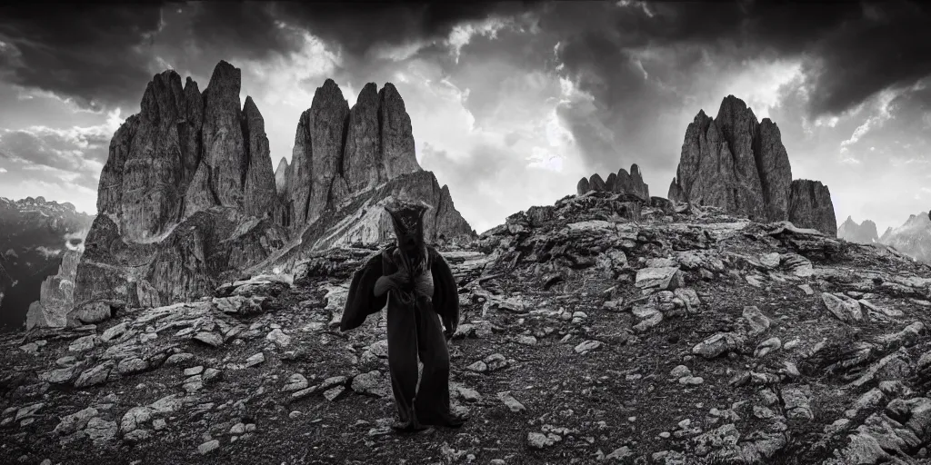 Prompt: dolomites, pastures, alps, alp, stars, dark, eerie, clouds that look like krampus, despair, portrait photography, artstation, highly detailed, sharp focus, 1 9 2 0 s photography, by cronneberg