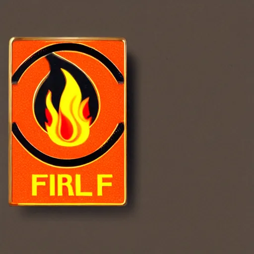 Image similar to a retro minimalistic fire flame warning caution label enamel pin, hd, concept art, artstation