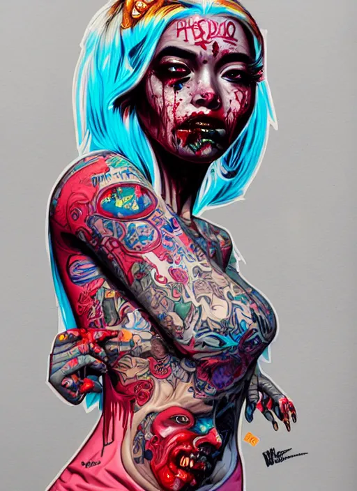 Prompt: zombie full body latina hiphop streetwear drip, tristan eaton, victo ngai, artgerm, rhads, ross draws