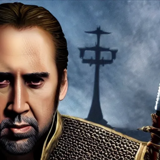 Image similar to nicholas cage as the witcher