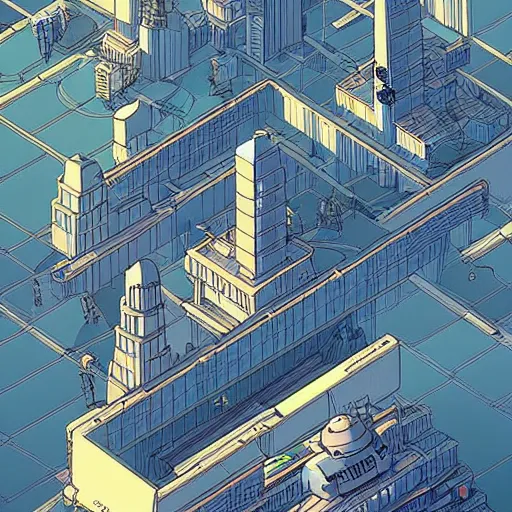 Image similar to isometric sci - fi city by moebius. illustration. beautiful detailed high quality render.