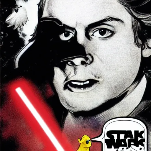 Image similar to anakin skywalker kills big bird with a lightsaber, dramatic, cinematic, hyperrealistic, epic