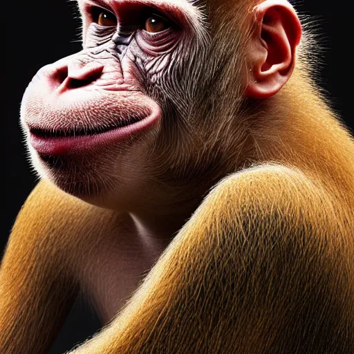 Image similar to a hyperrealistic surreal portrait of open sores, bumps, skin wounds, surface hives on the skin of a monkey covered with pox, hives, bumps, highly detailed, by Jason Edmiston and Dan Hillier, octane render