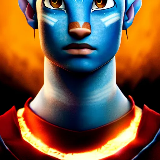 Image similar to a portrait of Avatar Aang by Zack Snyder, Christopher Nolan, Steven Spielberg, Avatar the Last Airbender, 8k photorealistic, cinematic lighting, HD, high details, dramatic